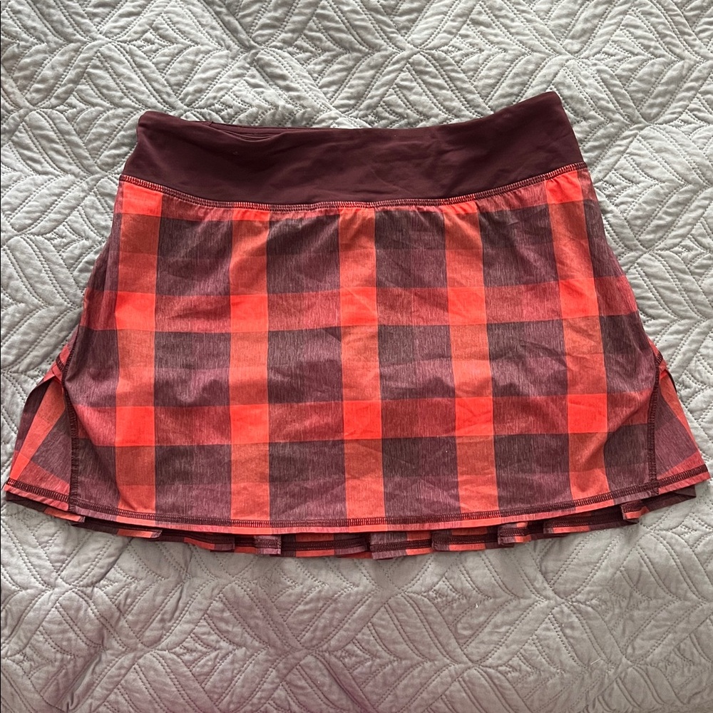 Lululemon Pace Setter Yama Check Flaming Tomato Bordeaux Skirt Sz 6 - Picture 3 of 7